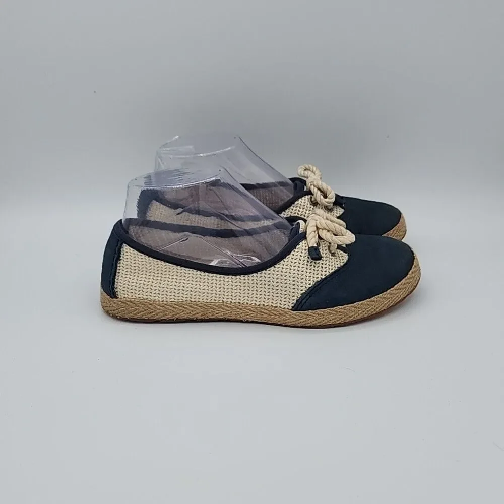 Ugg Espadrille Flat Shoes Womens Sz 6 Blue Cream Slip On Nautical Beachy Comfort